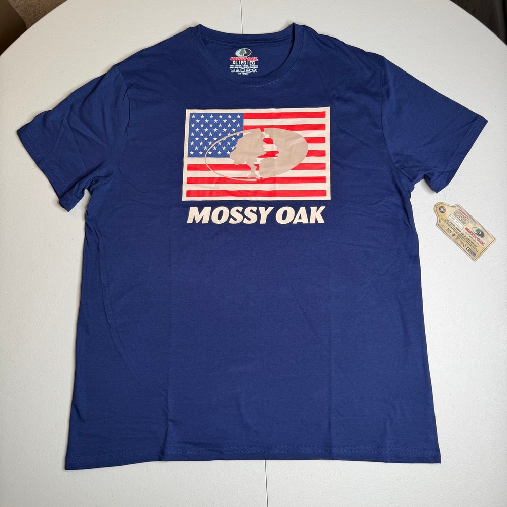 Mossy Oak‎ Mens XL Navy Blue American Flag Graphic T-Shirt Cotton Short Sleeve